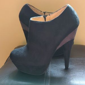 In Touch Black High Heel Faux Suede Booties